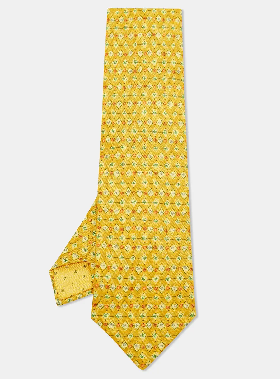 Hermes Yellow Spiral Pattern Silk Tie