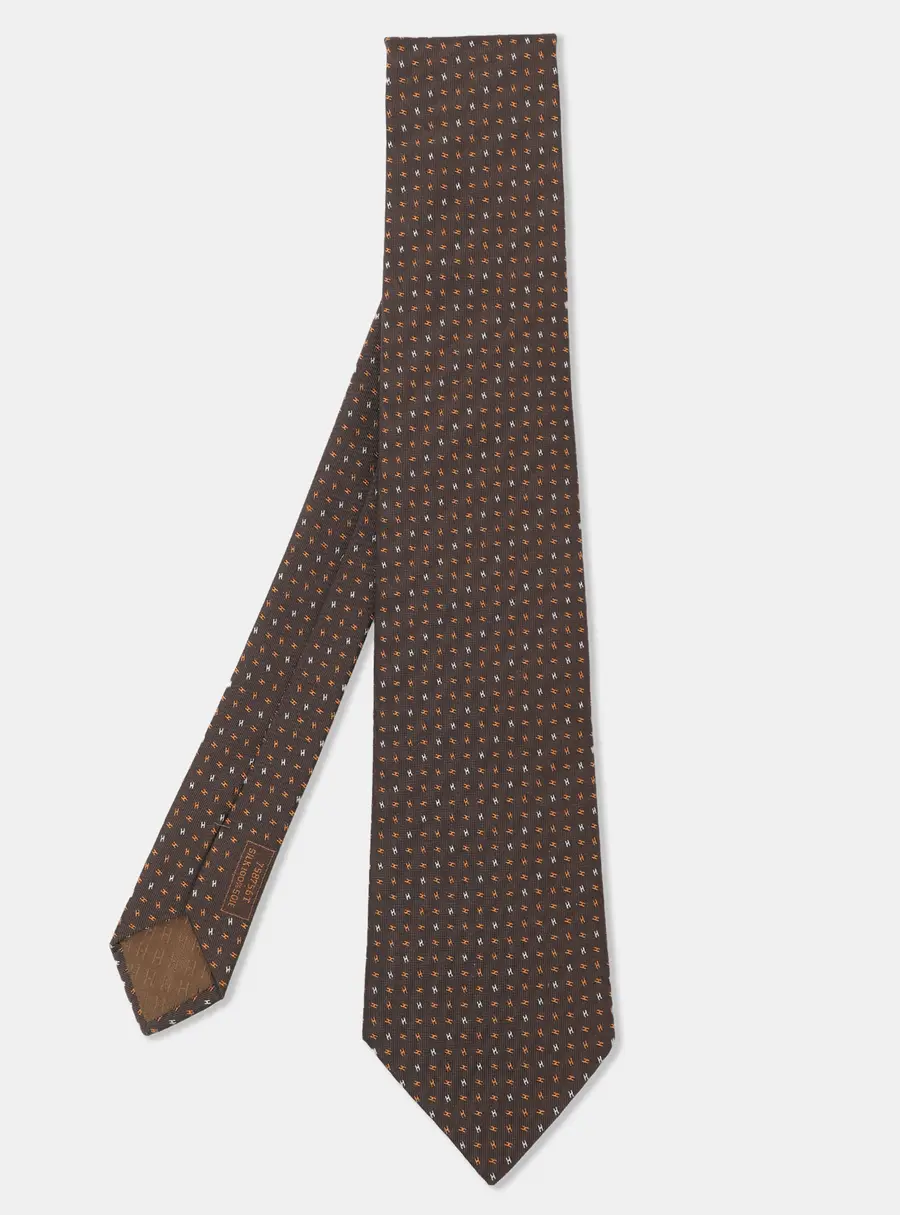 Hermes Brown Silk H Wave Faconne H Pattern Neck Tie