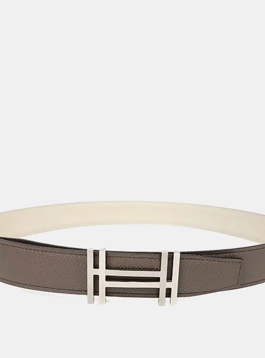 Hermès Brown/Cream Leather H Reversible Belt (W)