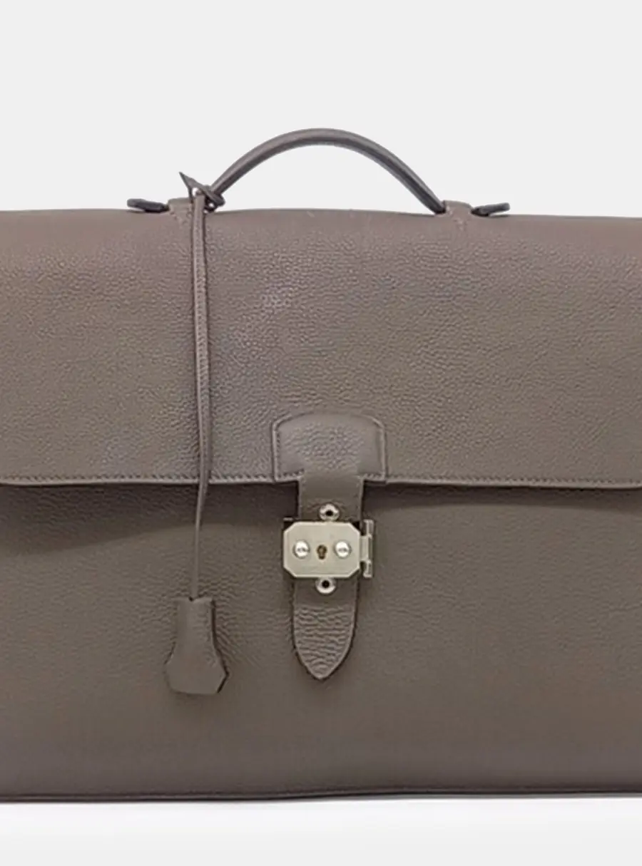 Hermes Sac A Depeche 38 Beige Grey Togo Calfskin Leather Briefcase Bag