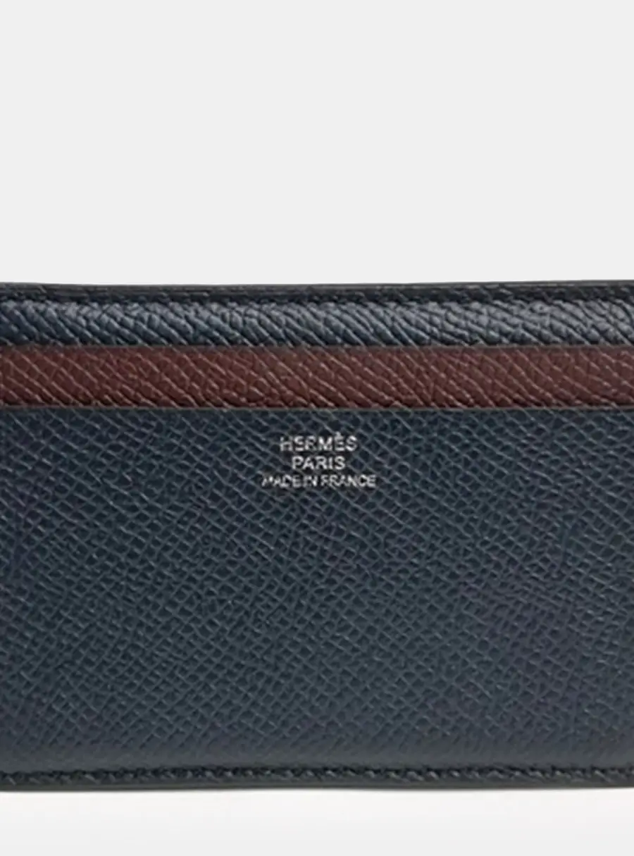 Hermes City 4CC Blue Brown Epsom Leather Card Holder Bag