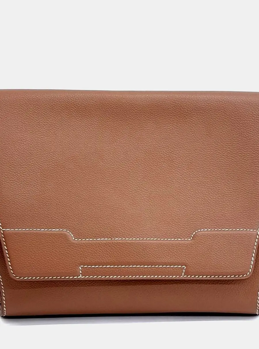 Hermes Novapolis Brown Leather Clutch Bag