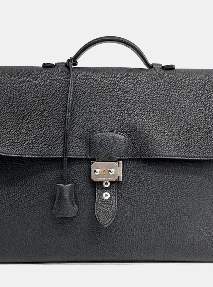 Hermes Sac A Depeches Light Black Togo Calfskin Leather Briefcase Bag