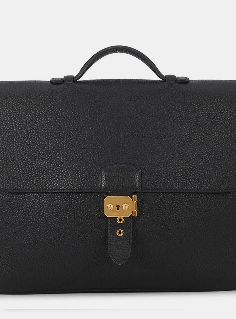 Hermes Sac A Depeches 38 Black Togo Calfskin Leather Briefcase Bag