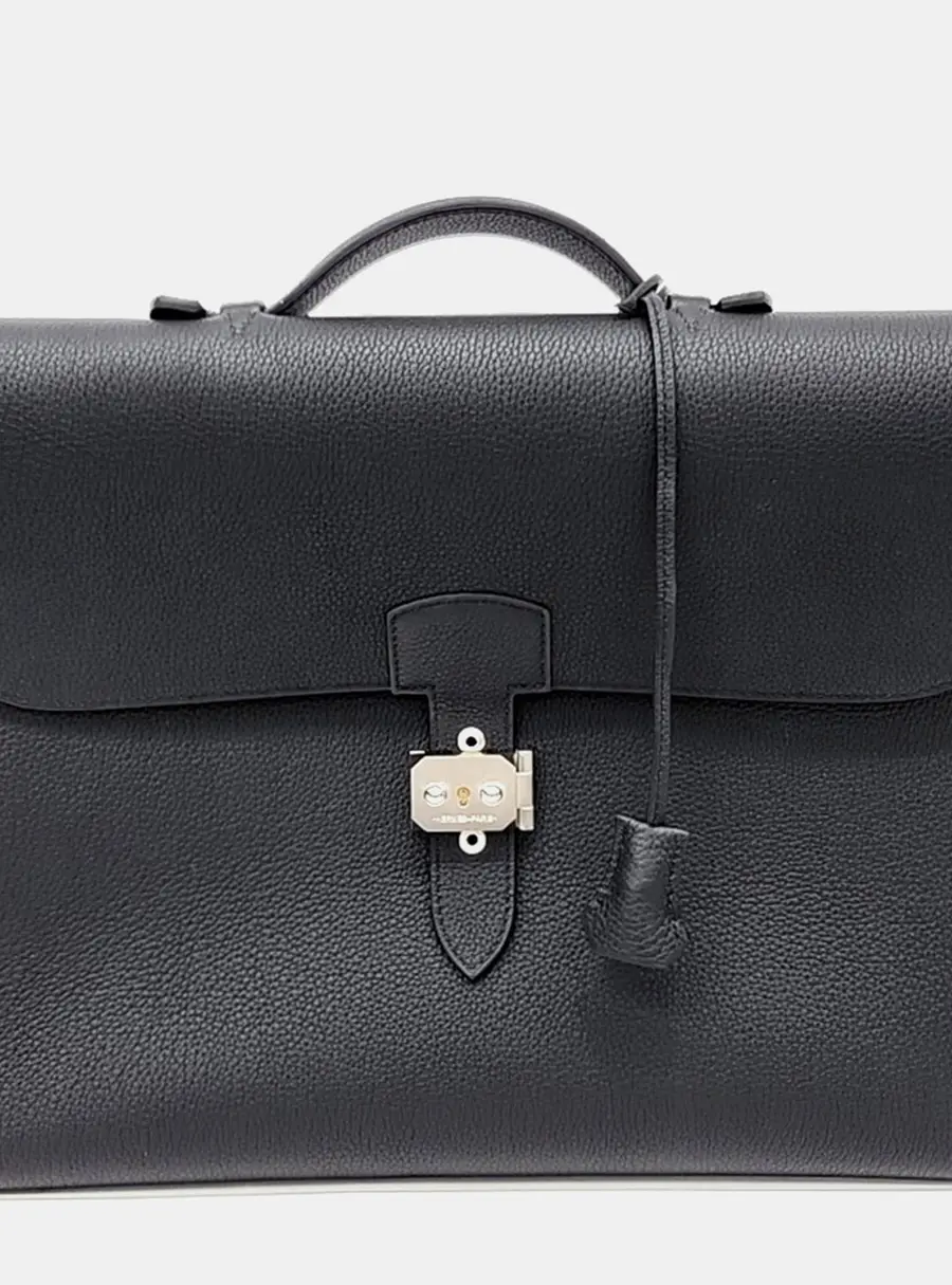 Hermes Black Leather Herm&egrave;s Sac &agrave; D&eacute;p&ecirc;che Light 1-37 (B)