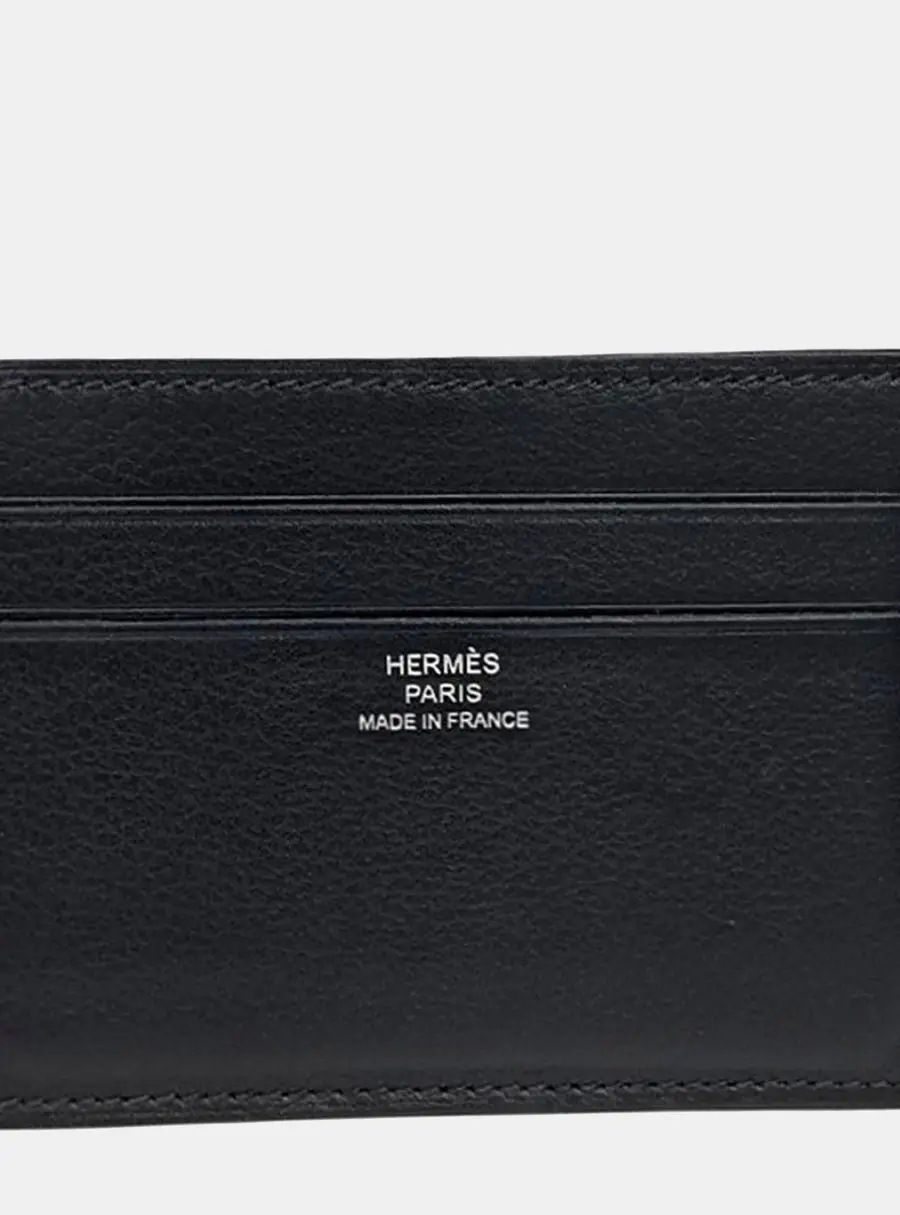 Hermes Black Leather Silkyin Card Holder (K)