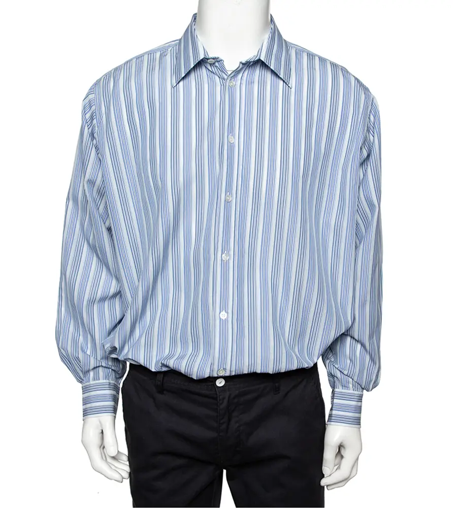 Hermes Blue Striped Cotton Long Sleeve Shirt 3XL
