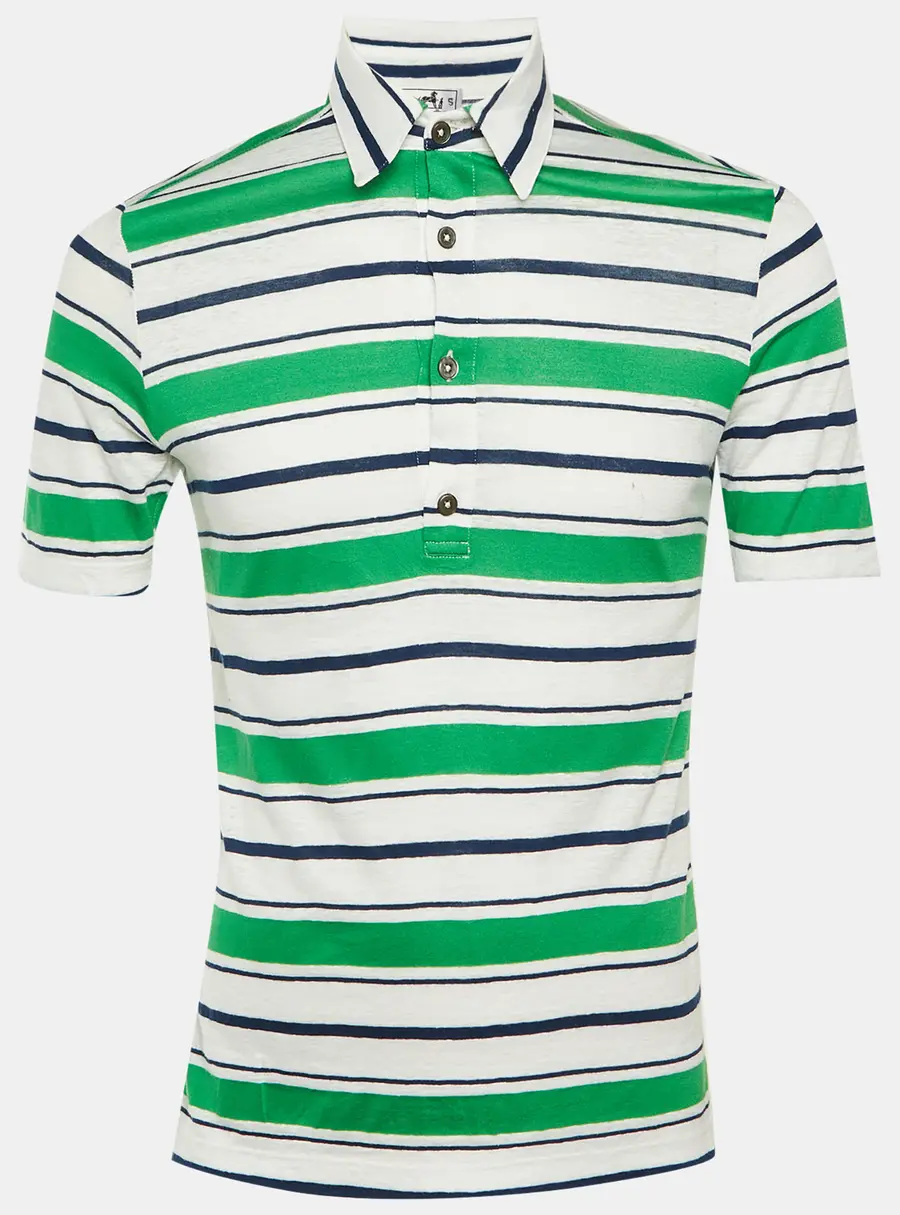 Hermes Green Striped Linen & Cotton Polo T-Shirt XS