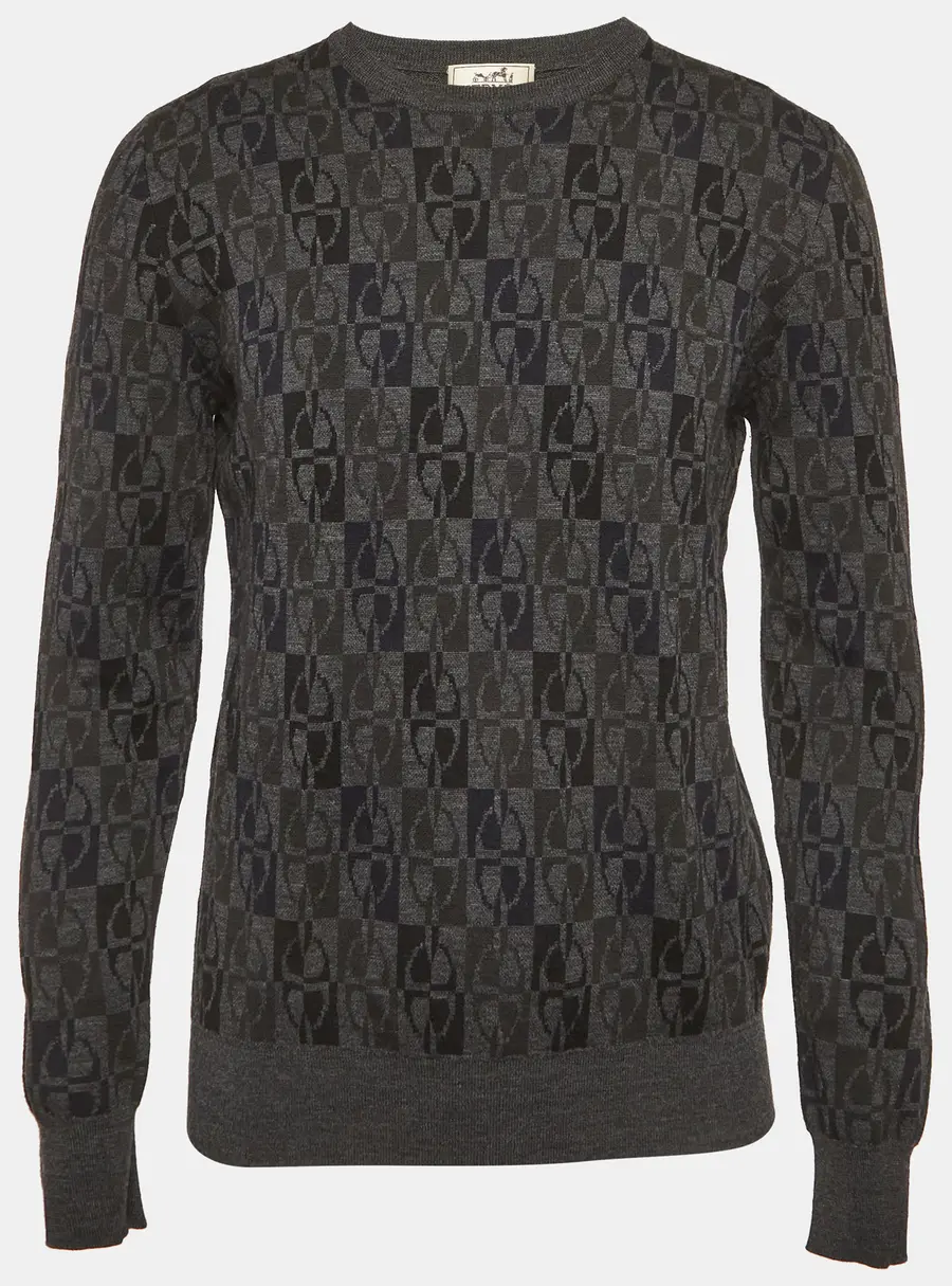 Hermes Grey Intarsia Wool Knit Sweater M