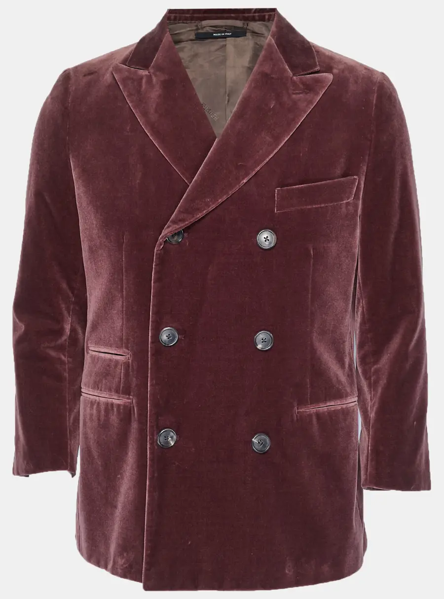 Hermes Burgundy Velvet Double Breasted Blazer XL
