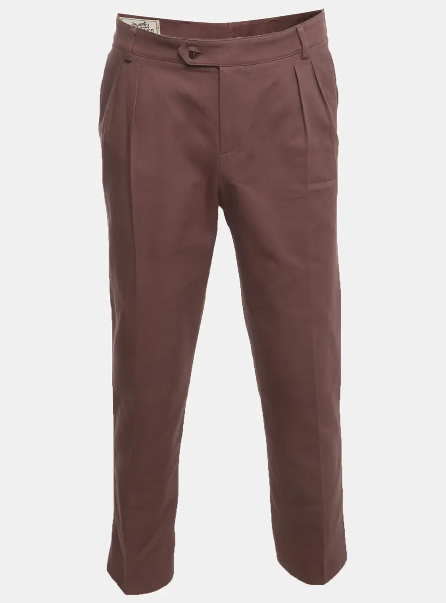 Hermes Purple Cotton Drill Pleated Trousers L