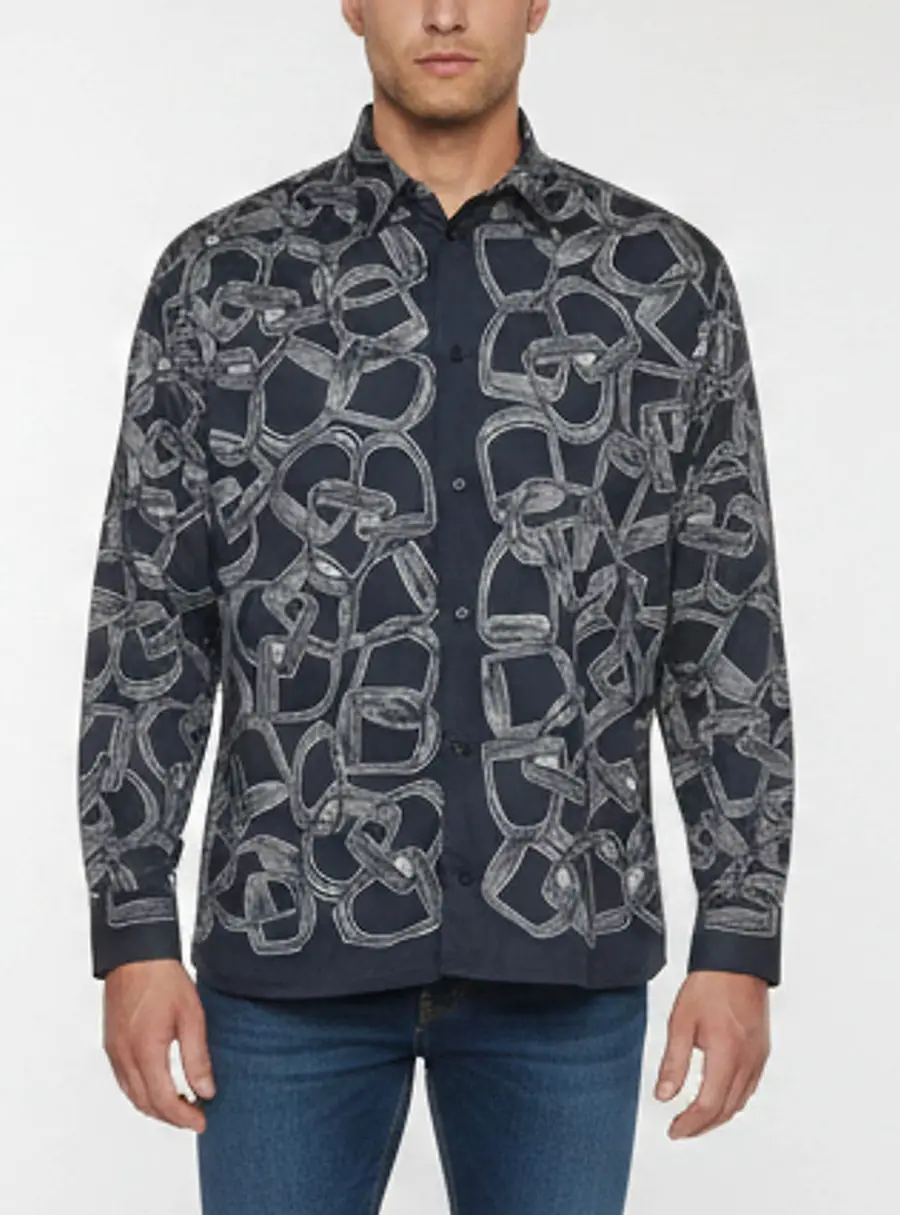 Hermes Blue Quincaillerie Equestre Print Cotton Shirt M