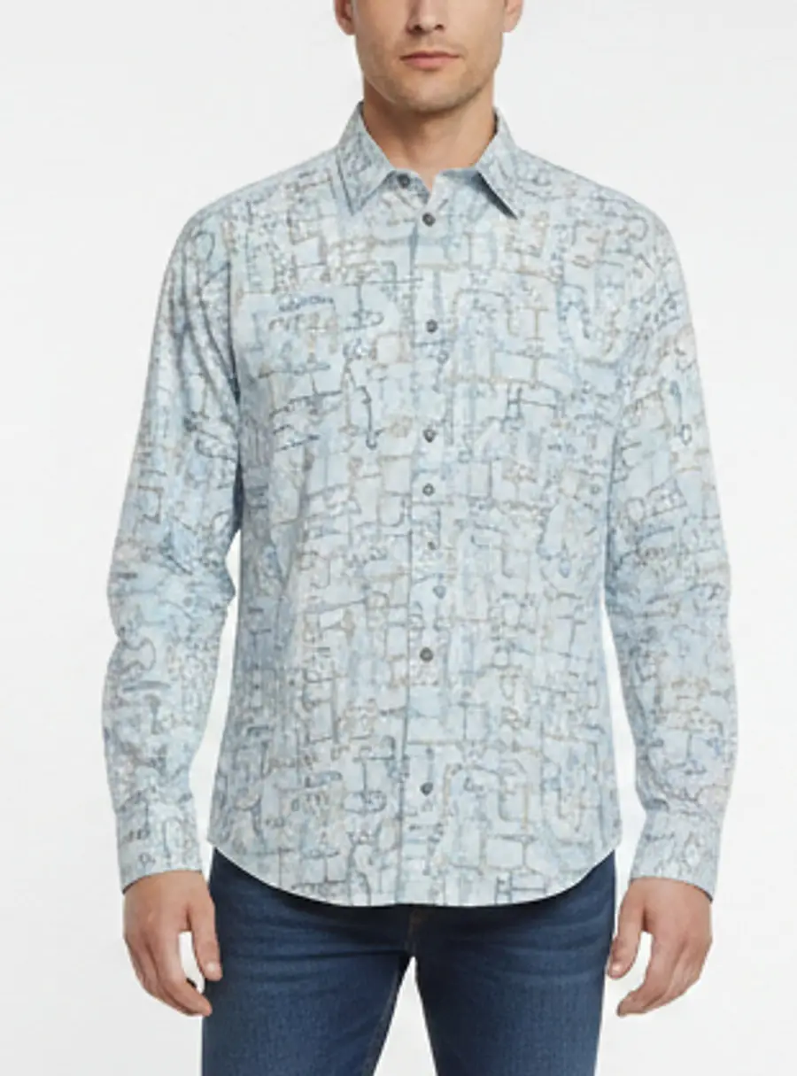 Hermes Blue Mors and Mors Floute Print Cotton Shirt M