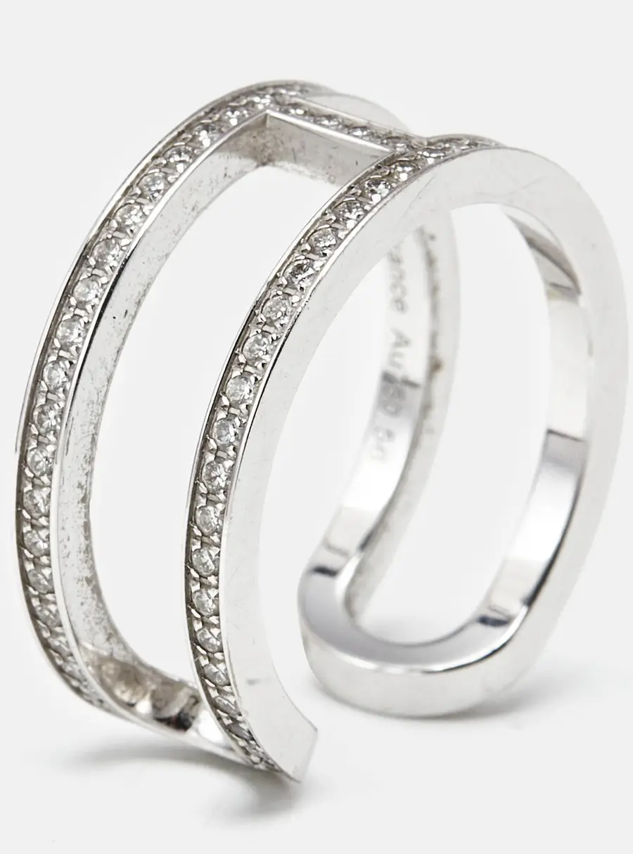 Hermès Ever Chaîne d'Ancre Diamonds 18k White Gold Ring Size 56