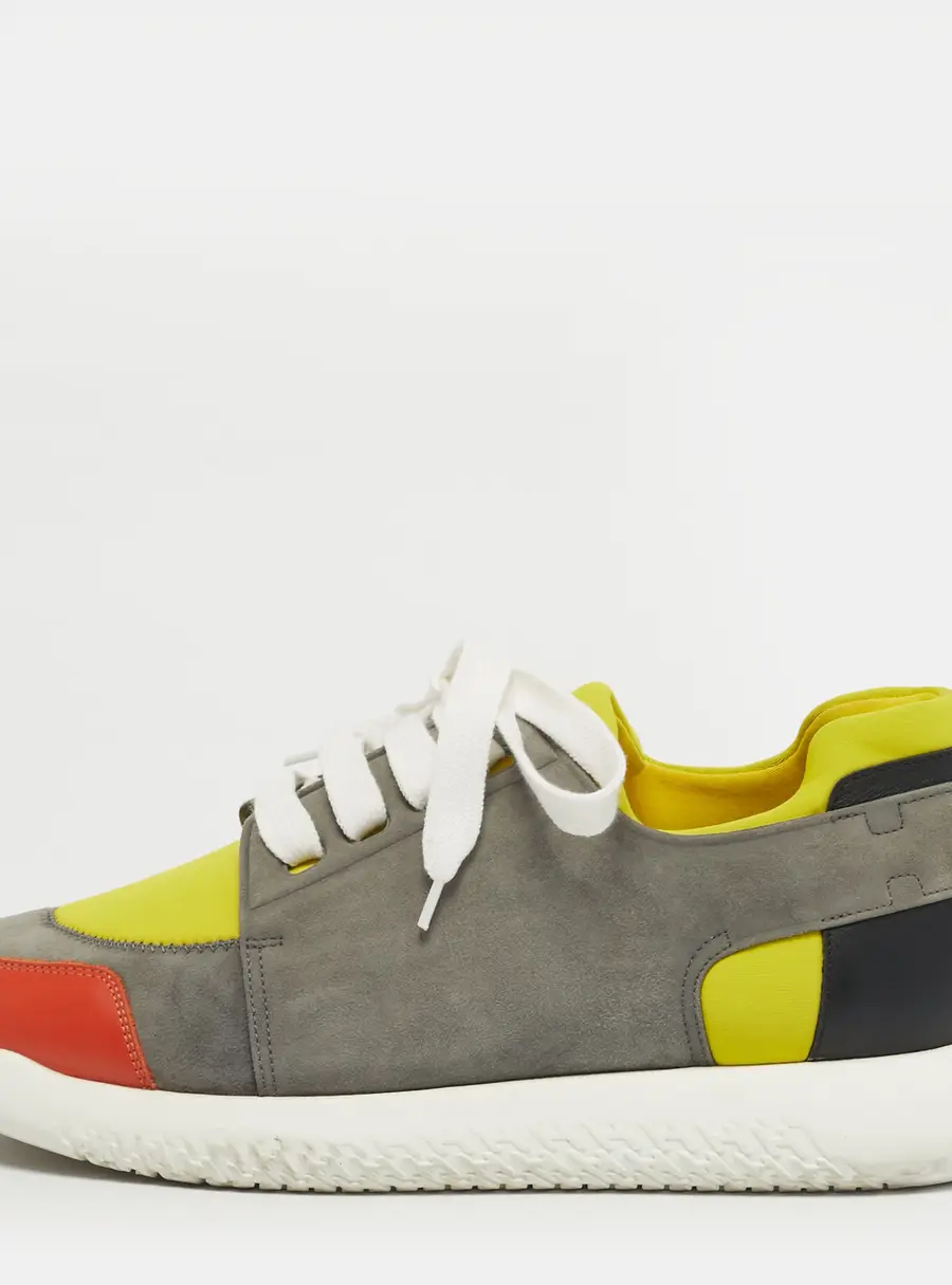 Hermes Vitesse Size 43.5 Multicolor Leather and Suede Lace Up Sneakers