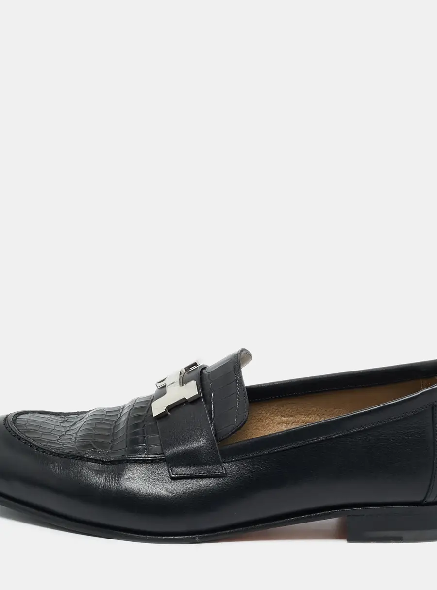 Hermes Black Crocodile Leather and Leather Loafers Size 41.5