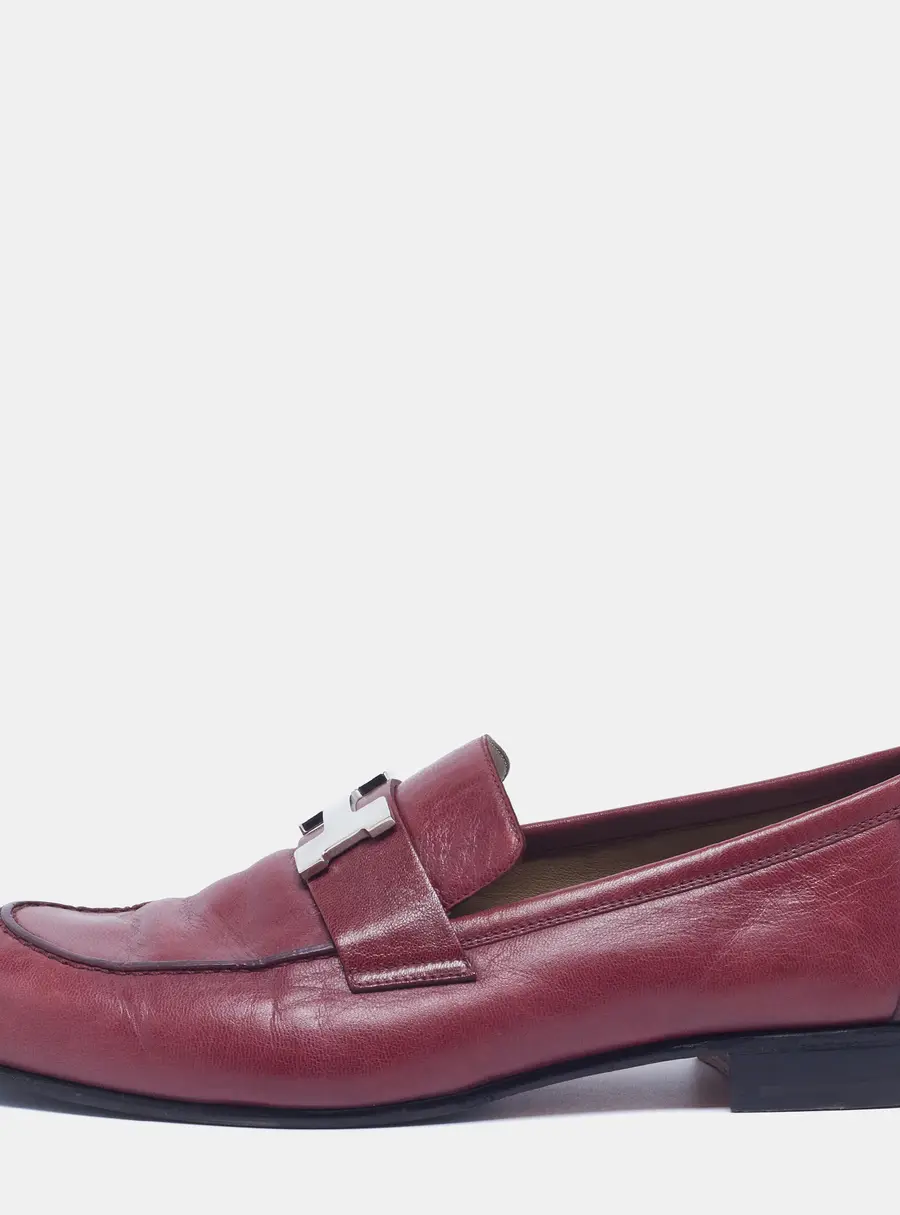 Hermes Paris Size 41.5 Burgundy Leather Loafers