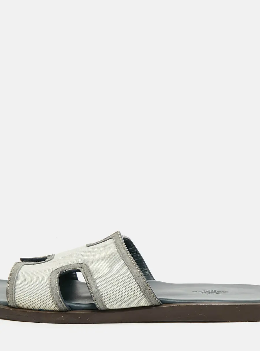 Hermes Izmir Size 41 Two Tone Canvas and Suede Flat Slide