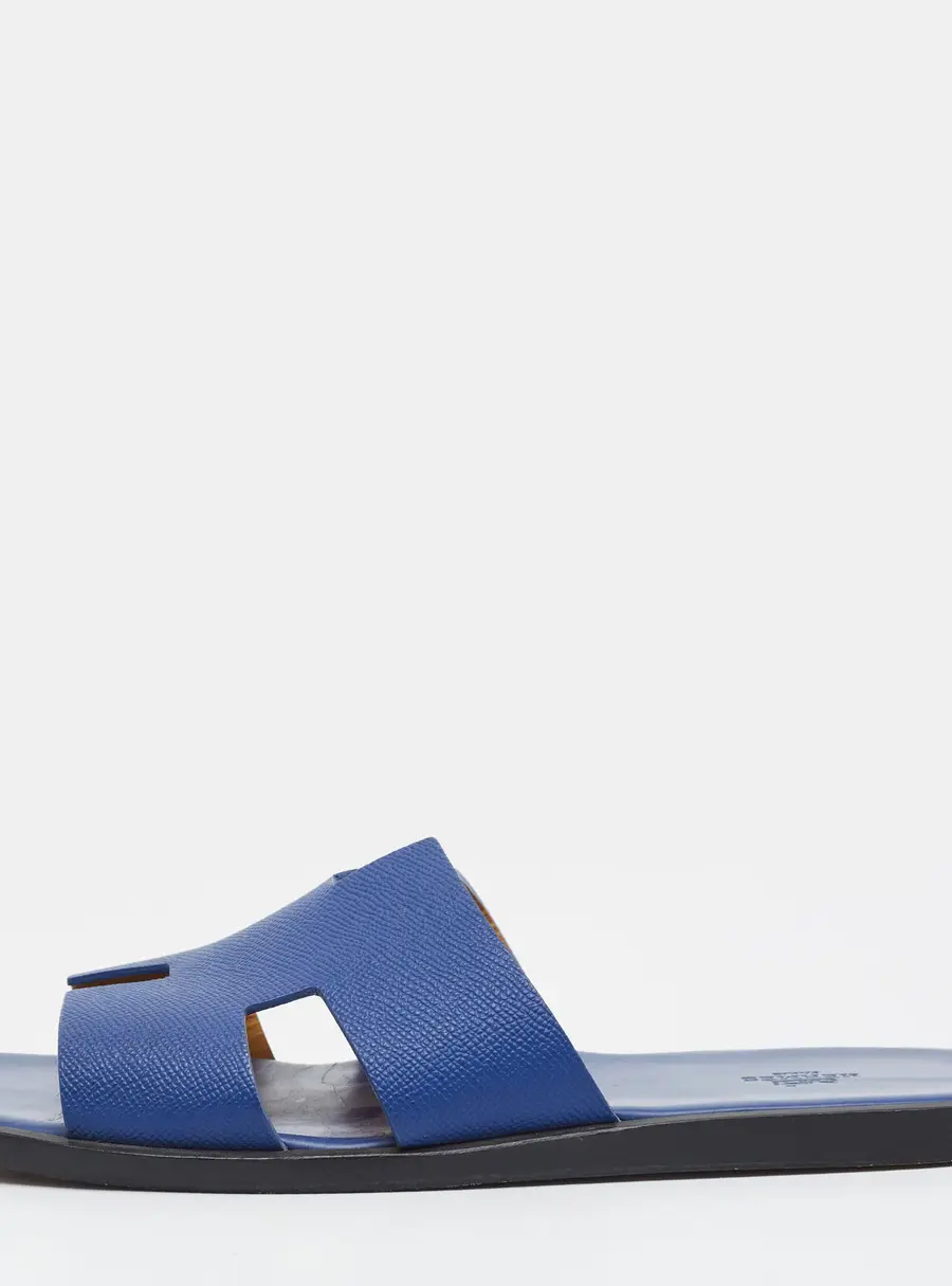 Hermes Izmir Size 45 Blue Leather Flat Slide