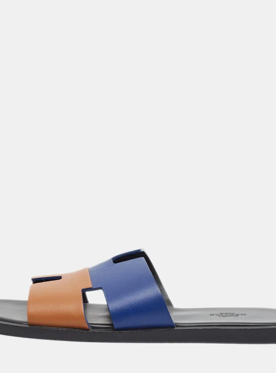 Hermes Izmir Size 42 Blue/Brown Leather Flat Slides