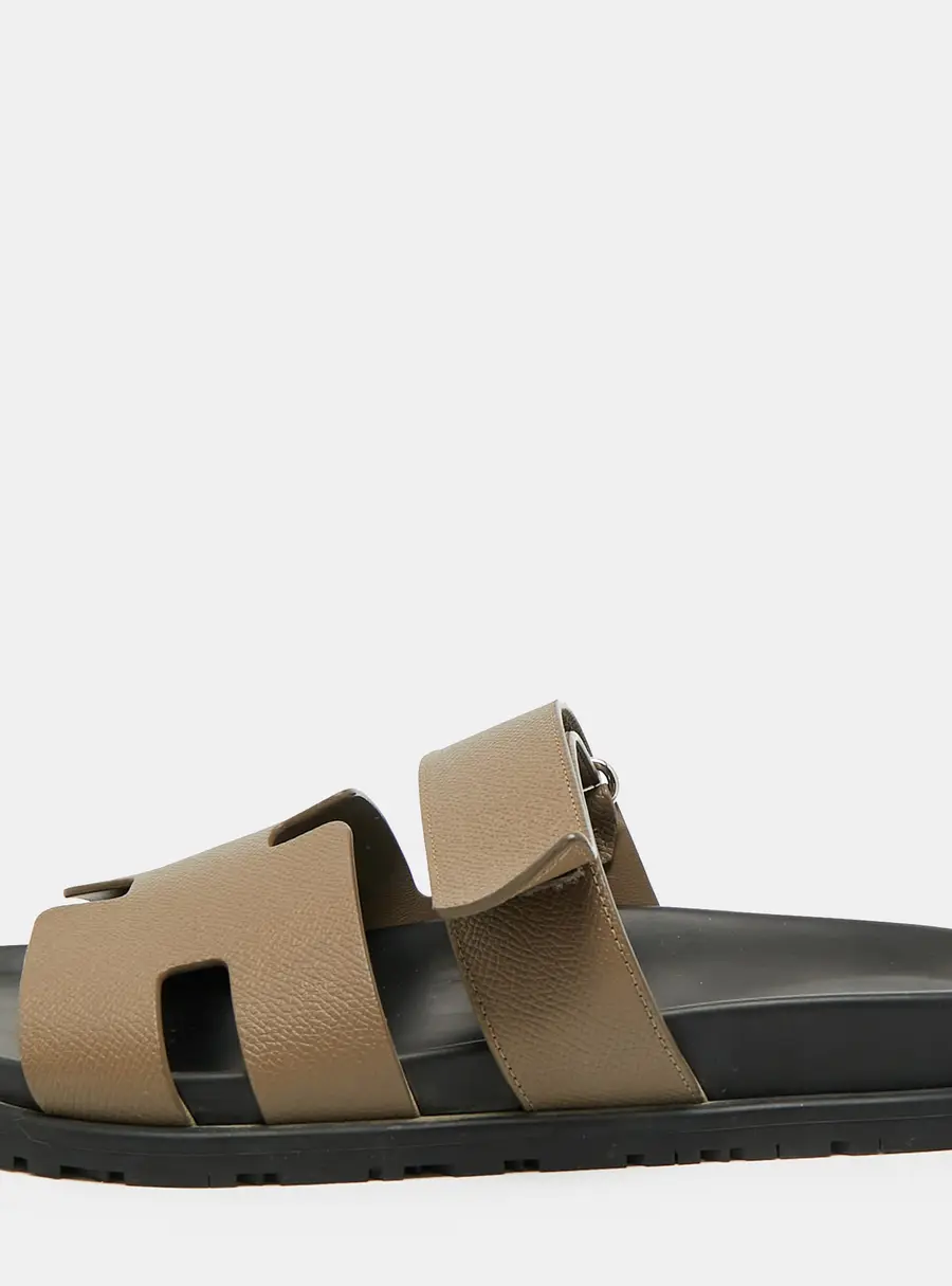 Hermes Chypre Size 40 Grey Leather Flat Sandals