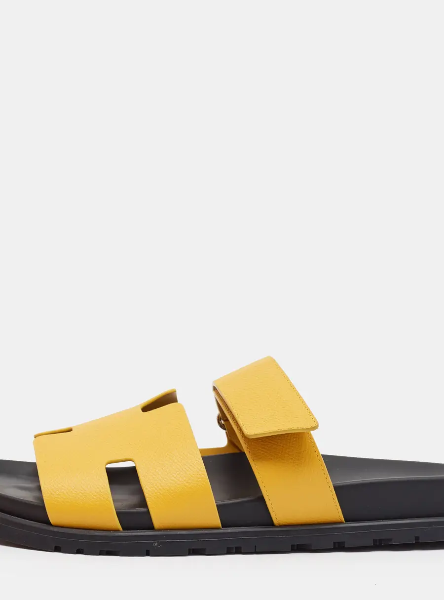 Hermes Chypre Size 43 Yellow Leather Flat Slide