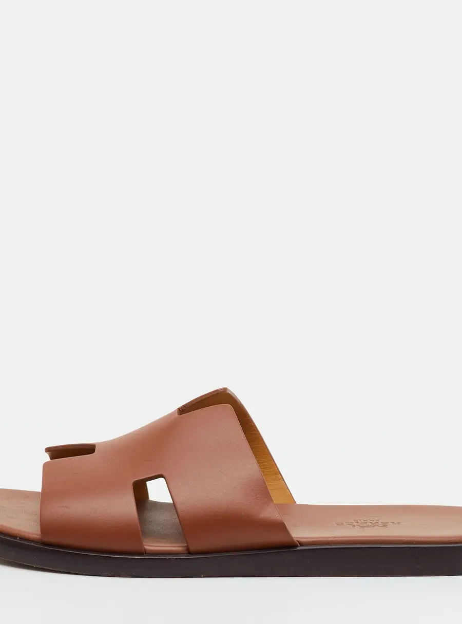 Hermes Izmir Size 40 Brown Leather Flat Slide Sandals