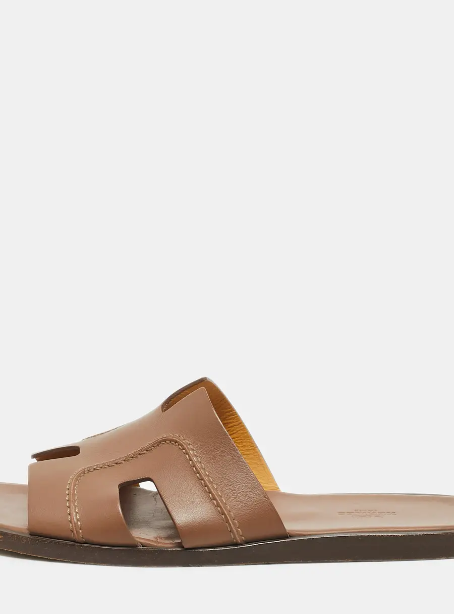Hermes Izmir Size 41 Brown Leather Flat Slides