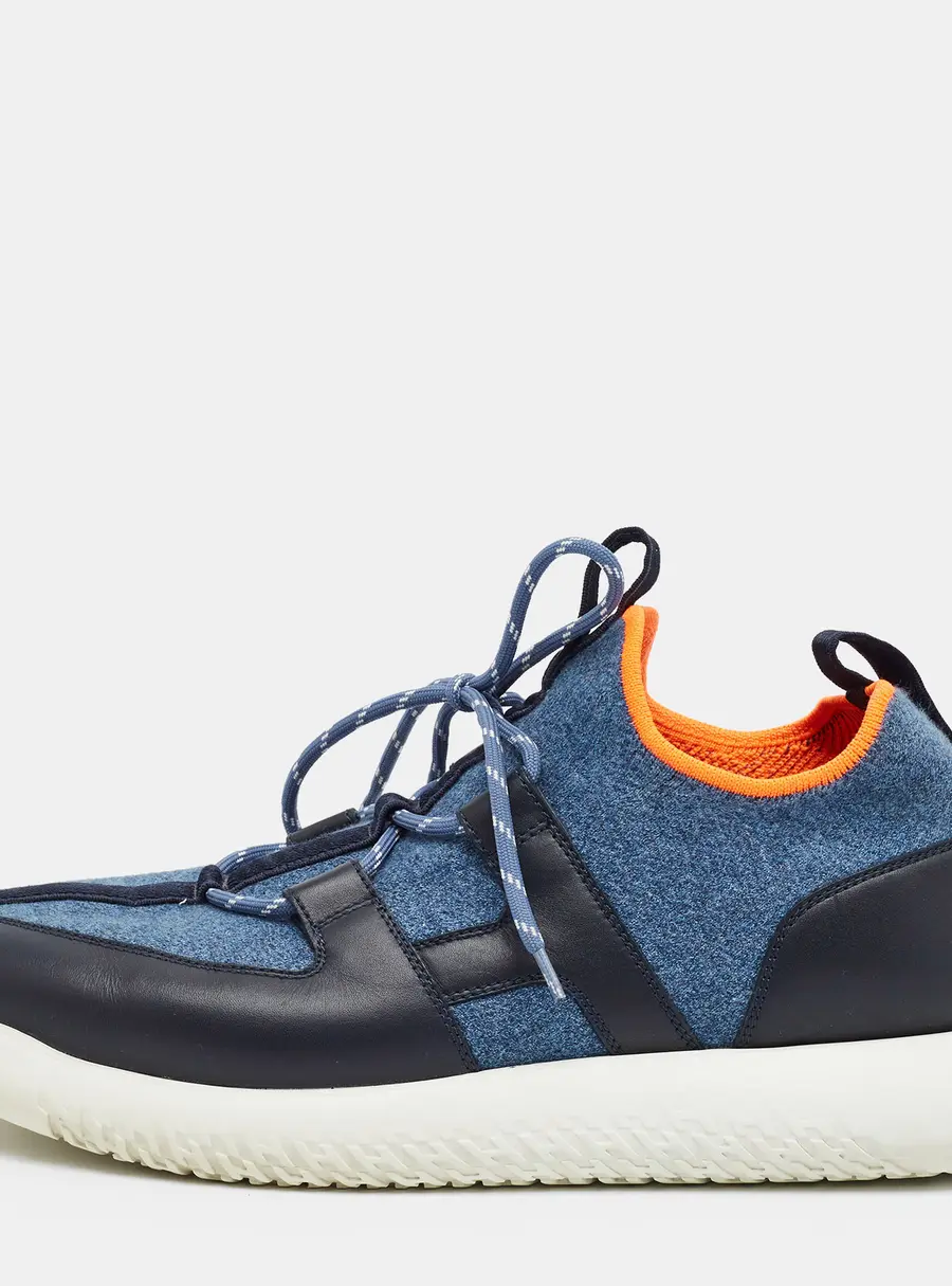 Hermes Duel Size 43 Two Tone Knit Fabric and Leather Low Top Sneakers