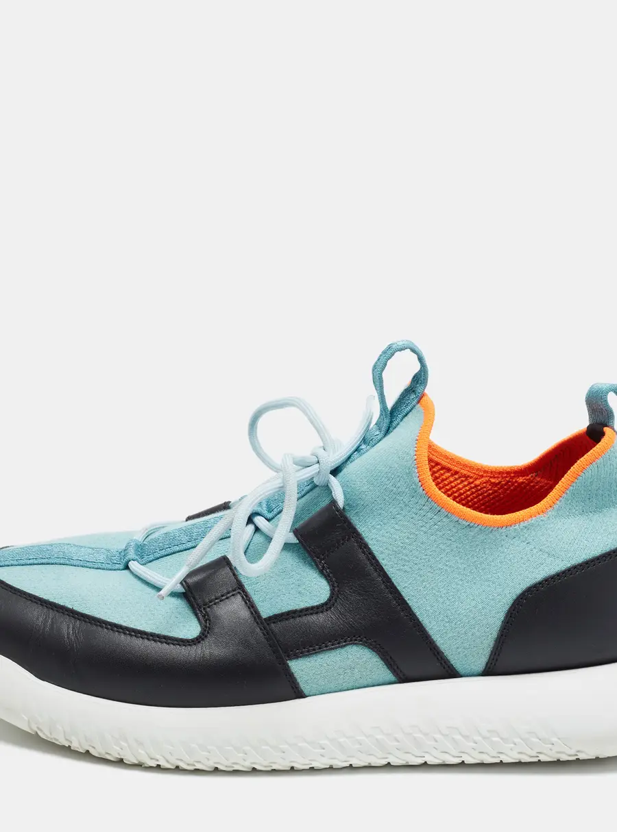 Hermes Duel Size 43 Blue/Black Knit Fabric and Leather Low Top Sneakers