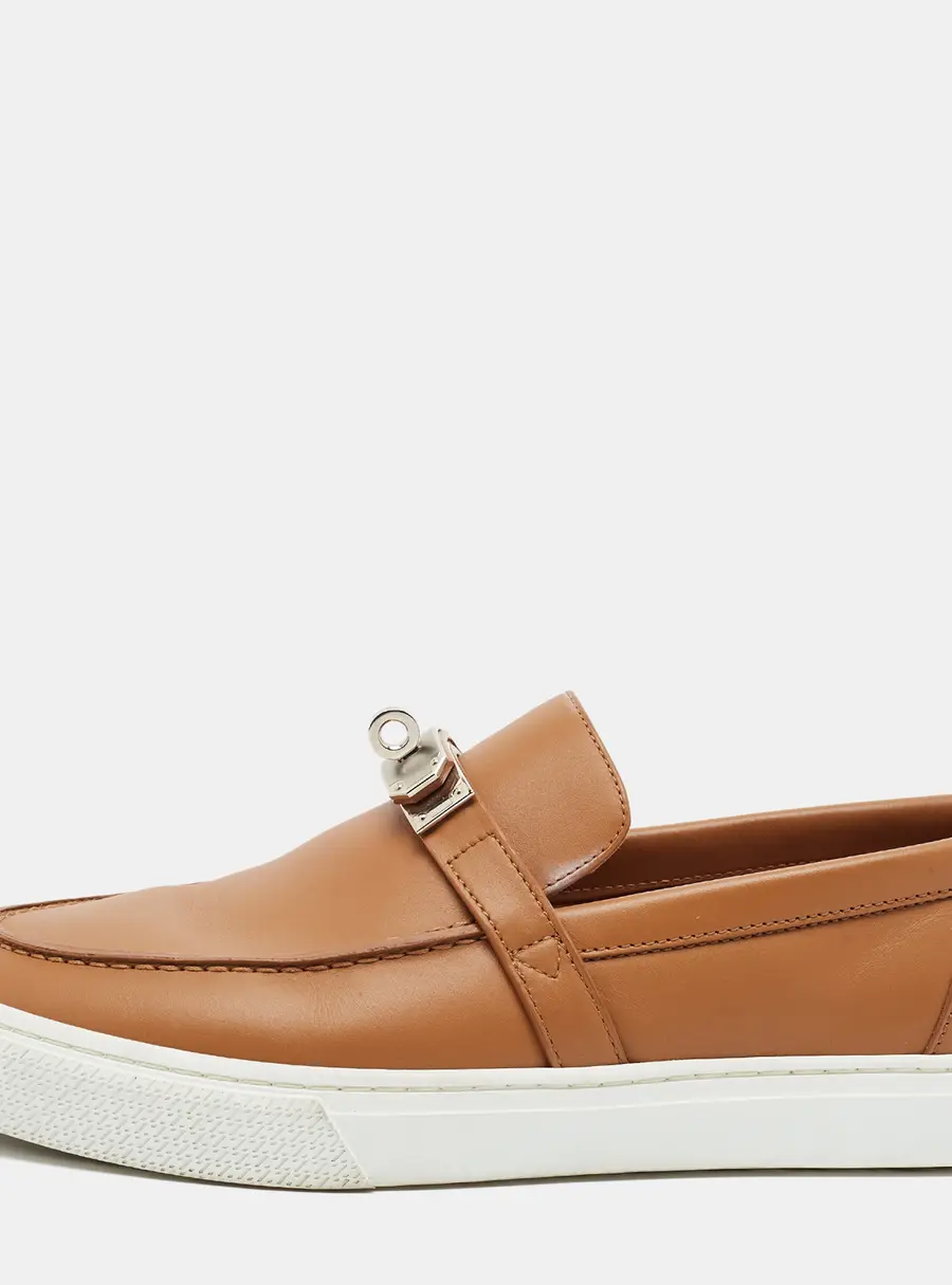 Hermes Game Size 41 Brown Leather Slip On Sneakers