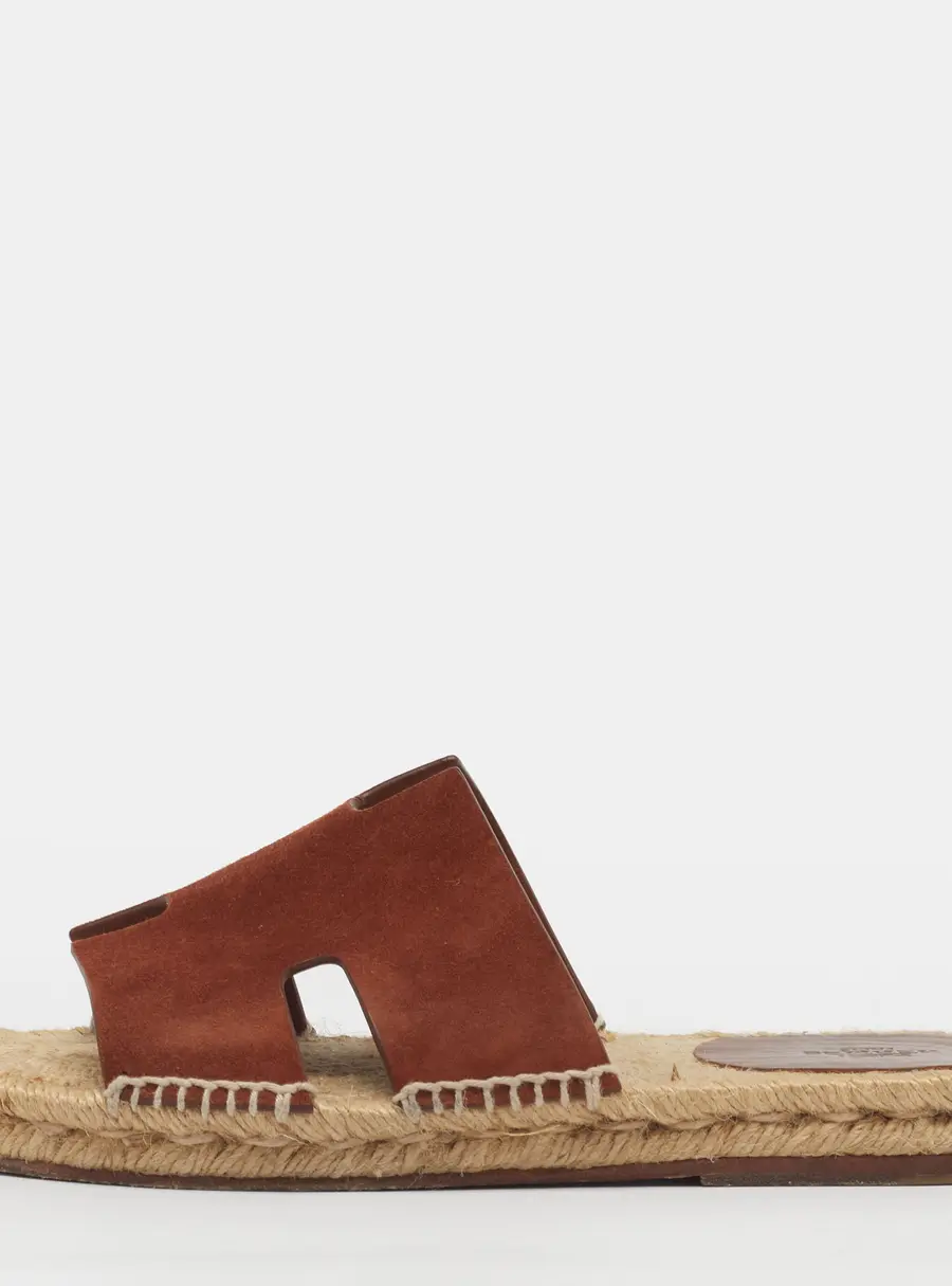 Hermes Antigua Size 39 Brown Suede Espadrille Flats