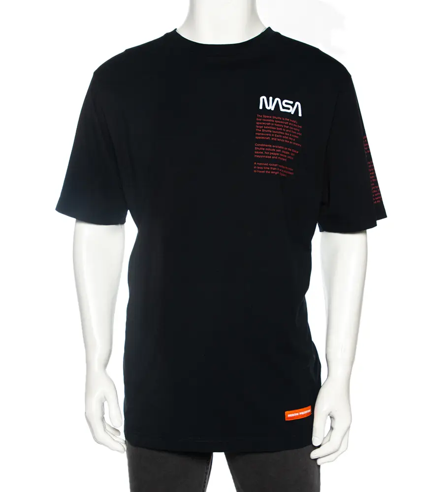Heron Preston Black Cotton NASA Facts Logo Print Short Sleeve T-Shirt S