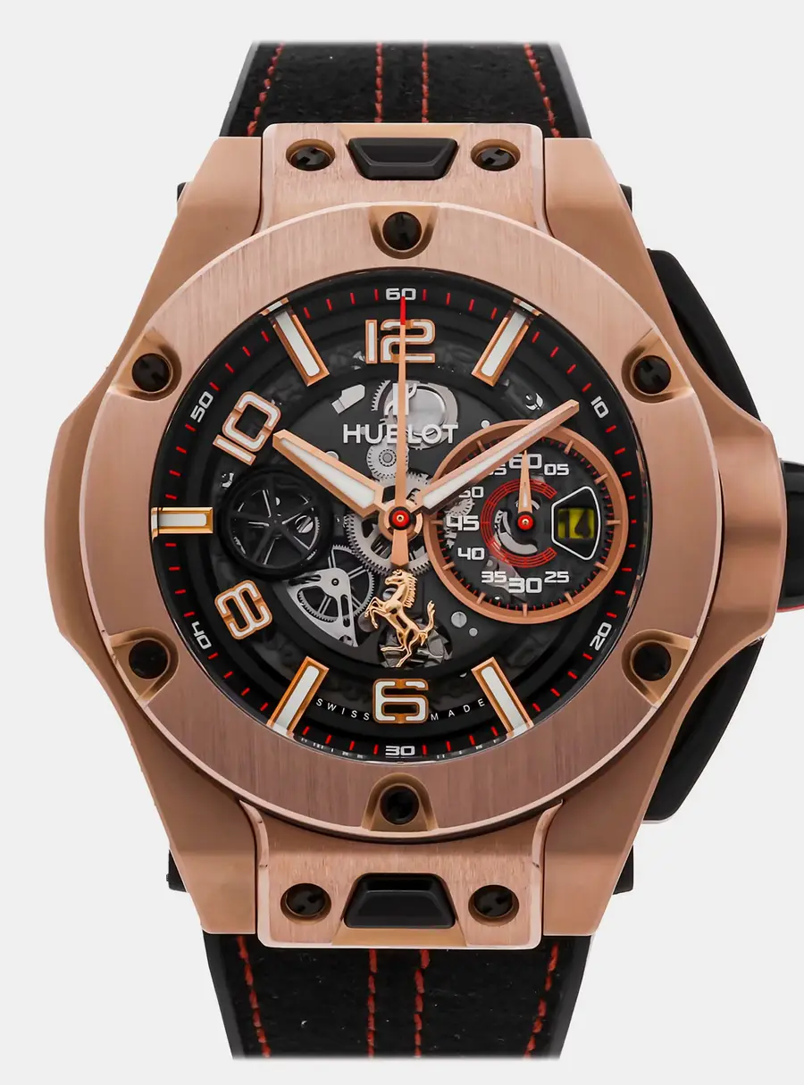 Hublot Big Bang Unico Ferrari Limited Edition 402.OX.0138.WR Automatic Black Dial 18k Rose Gold Men's Wristwatch 45mm