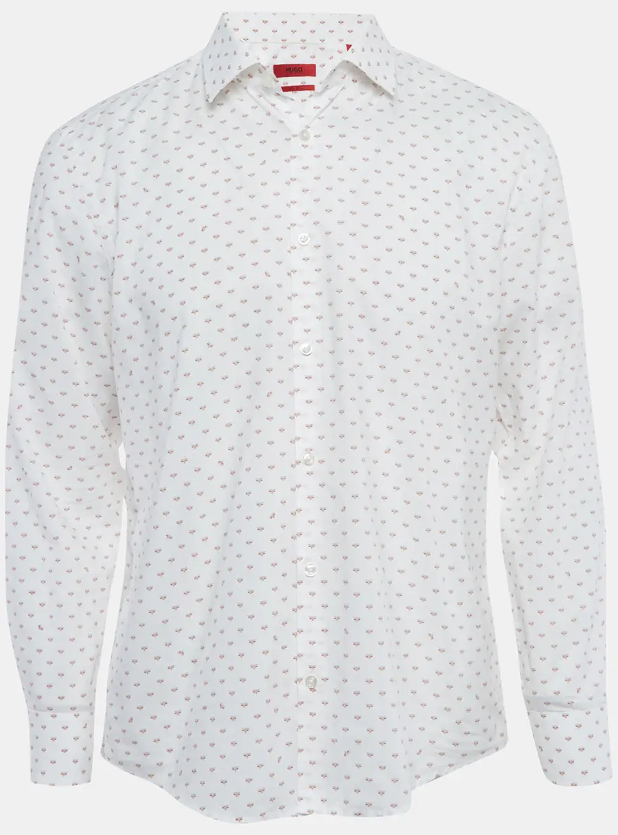 Hugo Boss White Bee Print Cotton Long Sleeve Shirt L