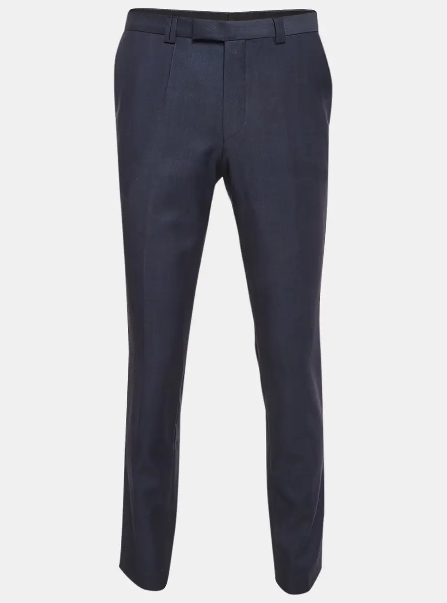 Hugo Boss Blue Textured Wool Regular Fit Pants L
