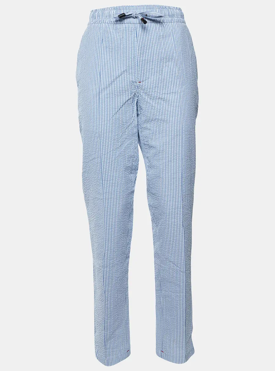 ISAIA Napoli Blue/White Striped Cotton Drawstring Trousers L