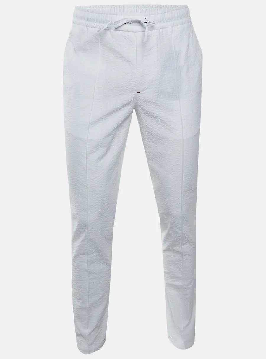 ISAIA Napoli White Striped Cotton Seersucker Drawstring Trousers L