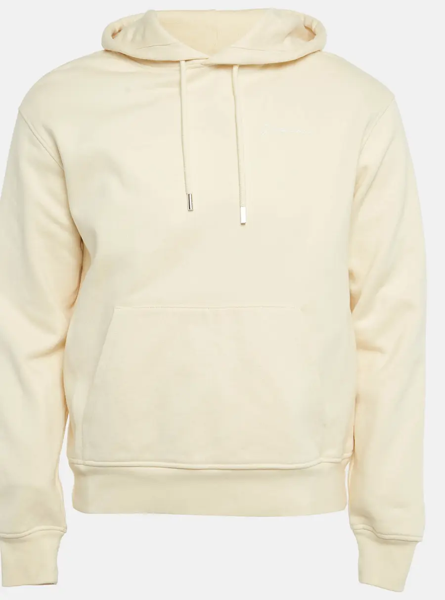 Jacquemus Cream Logo Embroidery Cotton Hooded Sweatshirt S