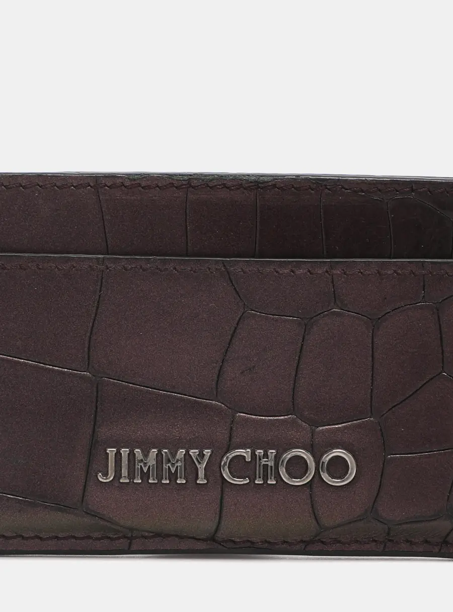 Jimmy Choo Metallic Purple Croc Embossed Leather Card Holder