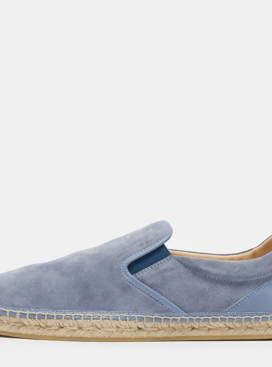 Jimmy Choo Ivan Size 45 Blue Leather and Suede Slip On Espadrille