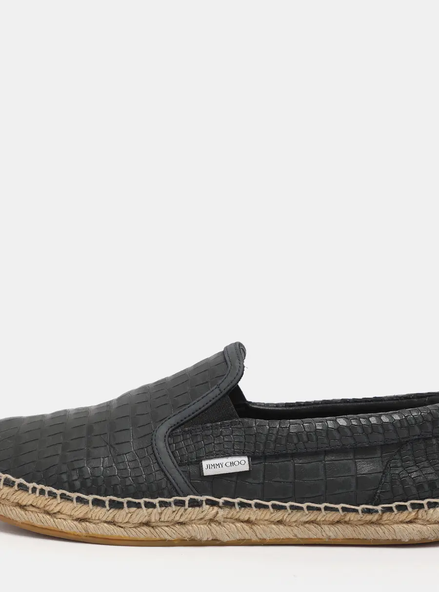 Jimmy Choo Dark Navy Croc Embossed Leather Vlad Slip On Sneakers Size 39.5