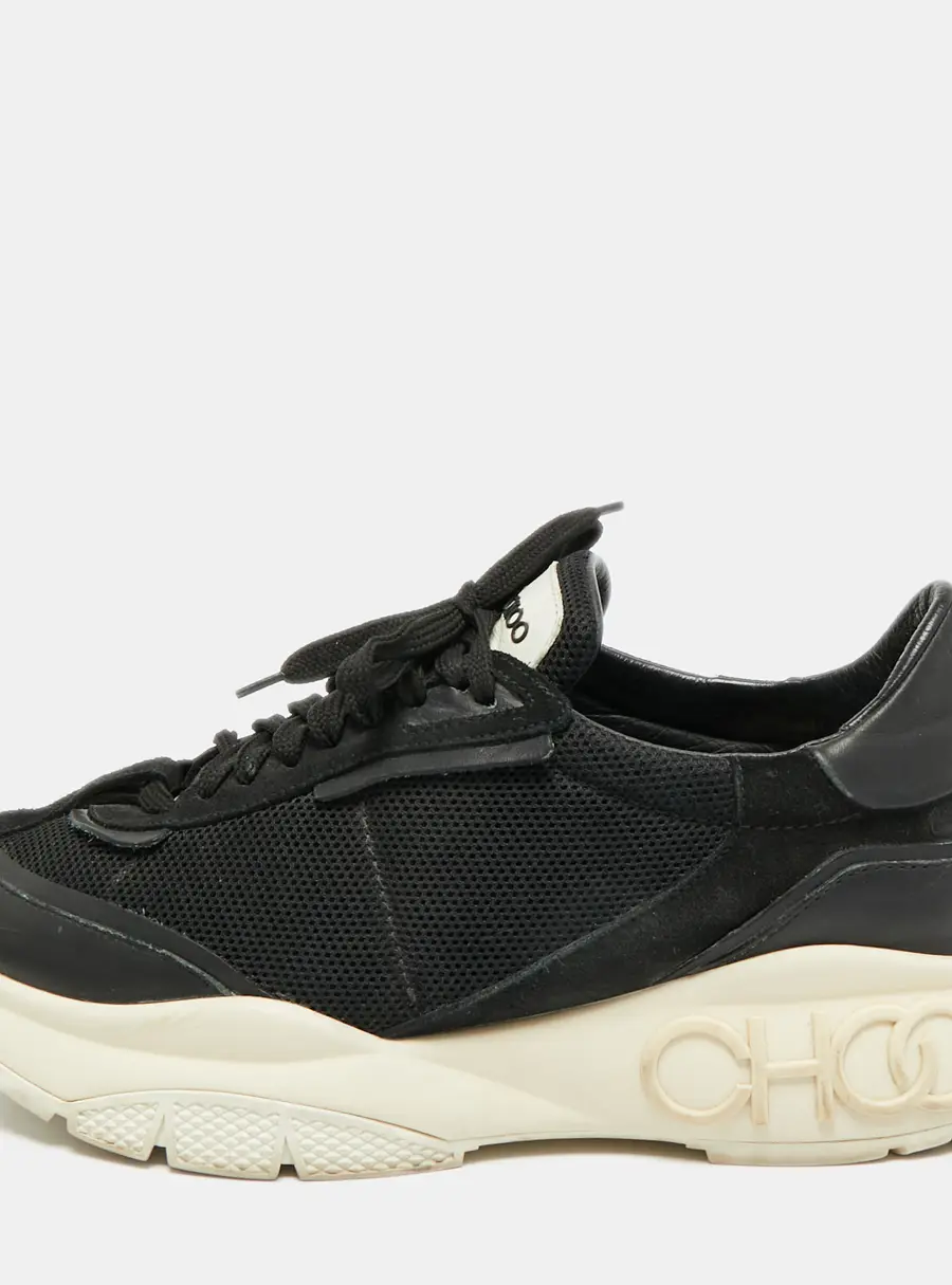 Jimmy Choo Raine Size 42 Black Leather and Mesh Lace Up Sneakers