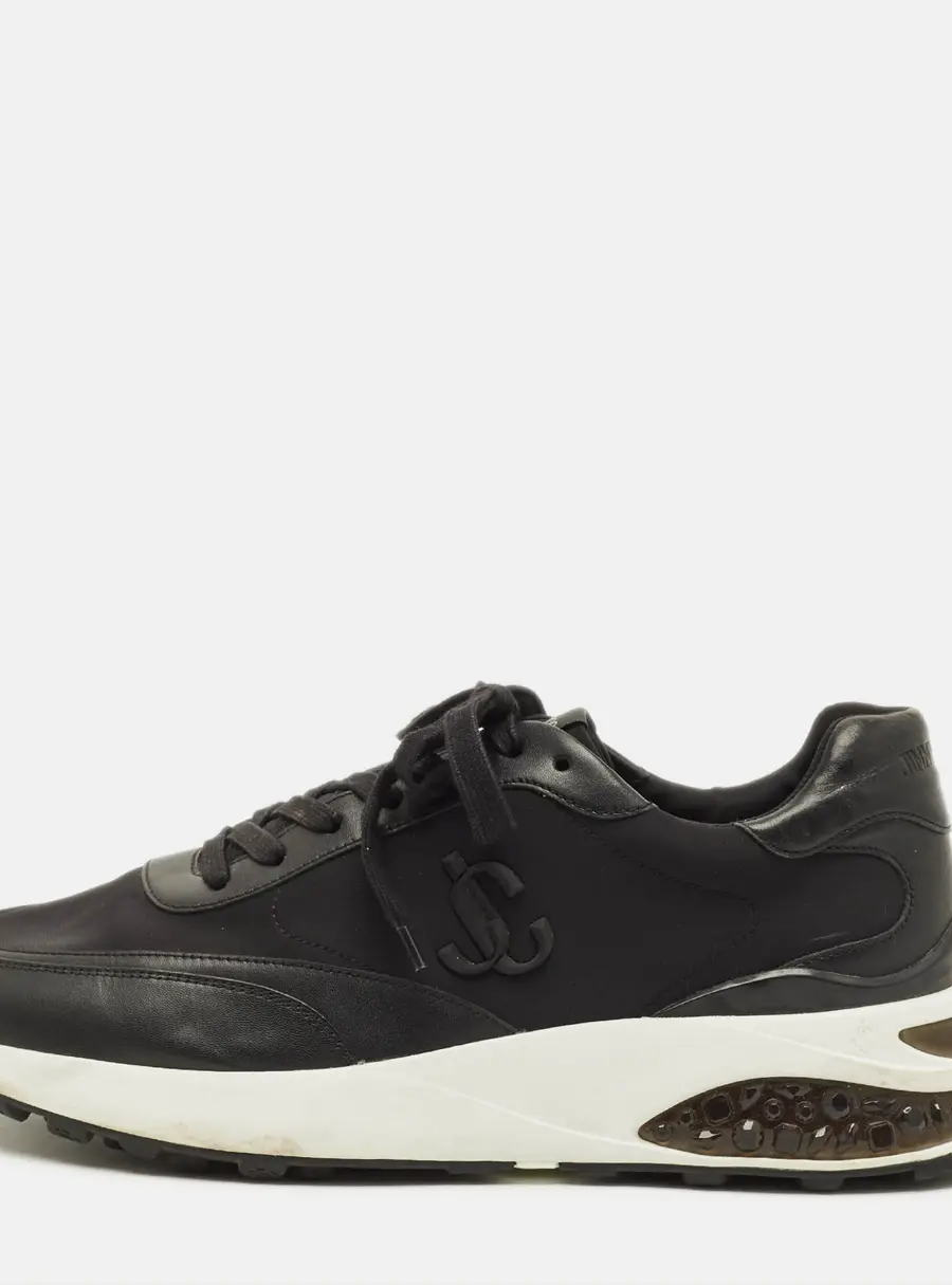 Jimmy Choo Memphis Size 44 Black Leather and Neoprene Lace Up Sneakers