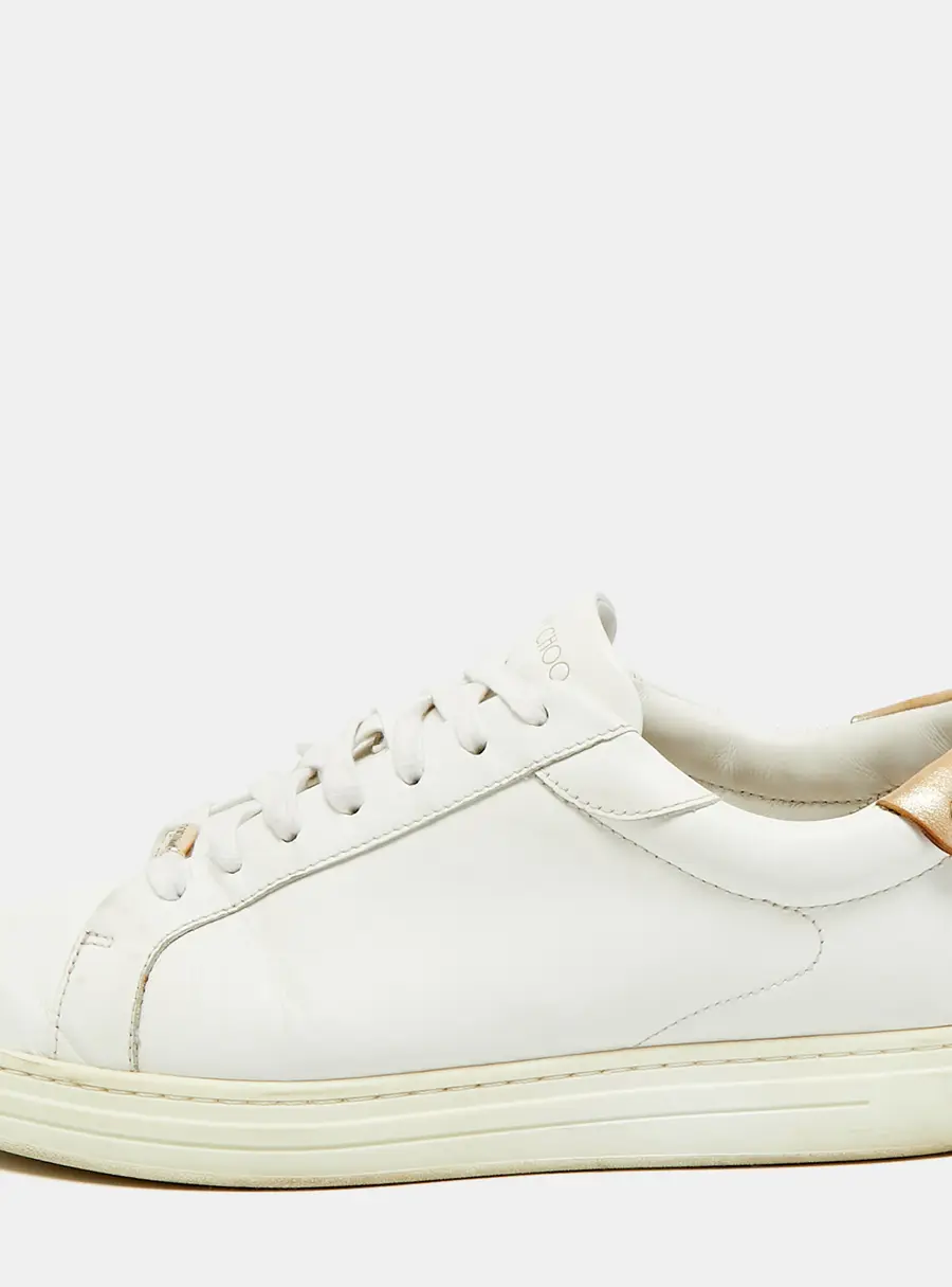 Jimmy Choo Romeo Size 42 White Leather Lace Up Sneakers