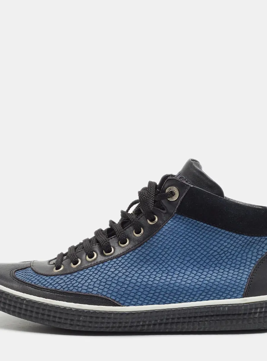 Jimmy Choo Size 42.5 Black Leather and Python Embossed Leather Lace Up Sneakers