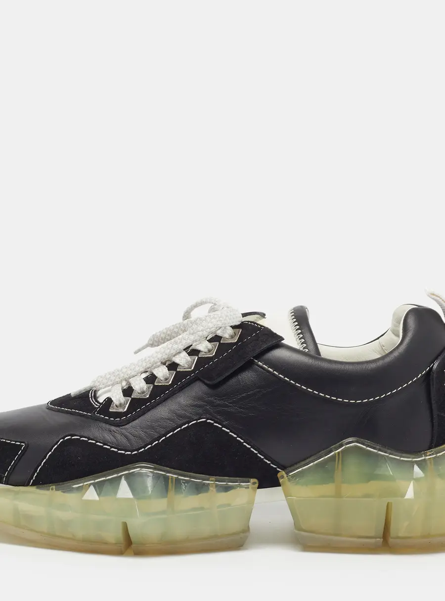 Jimmy Choo Diamond Size 42 Black Leather and Suede Lace Up Sneakers