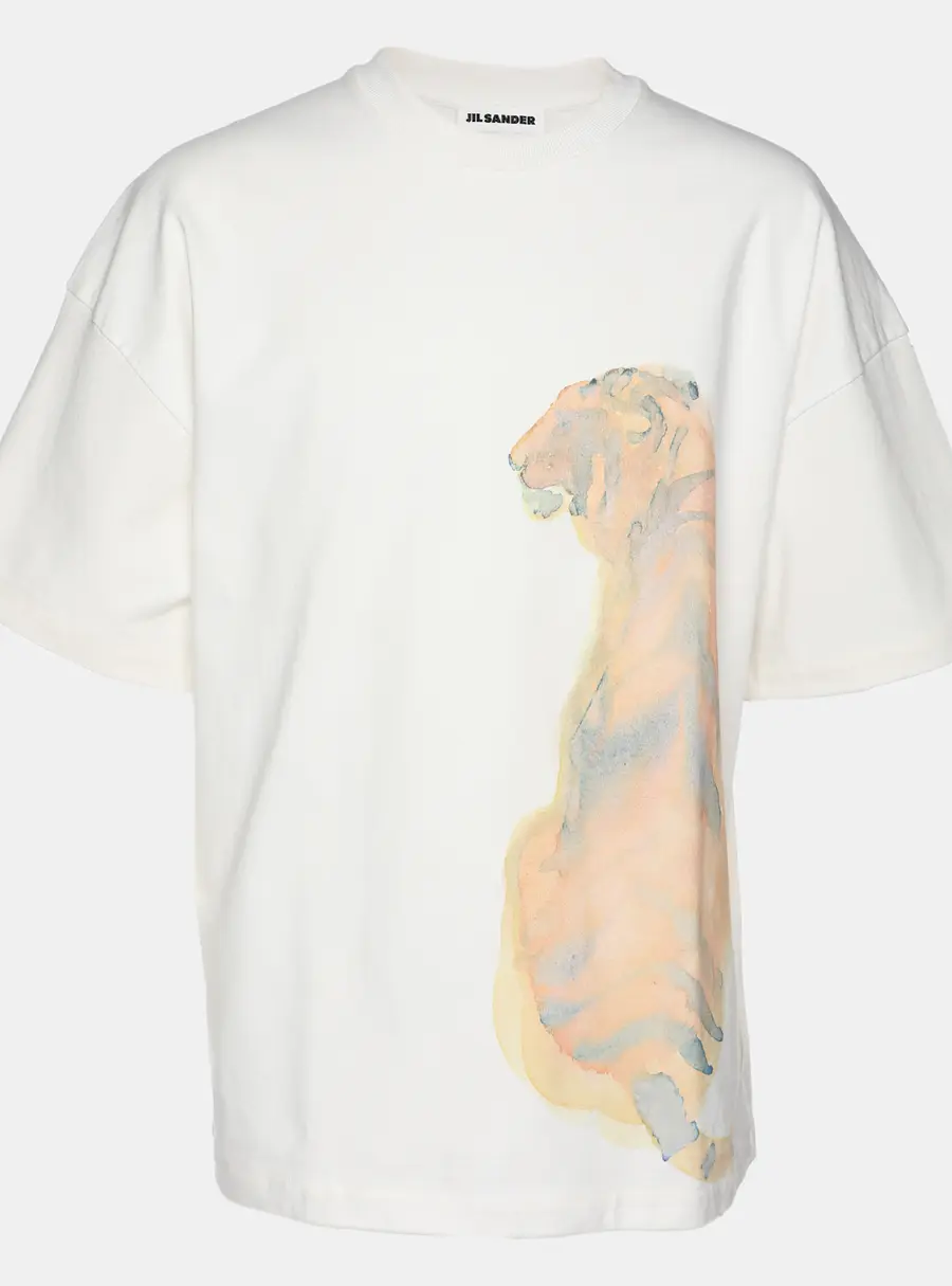 Jil Sander White Cotton Tiger Print T-Shirt XS