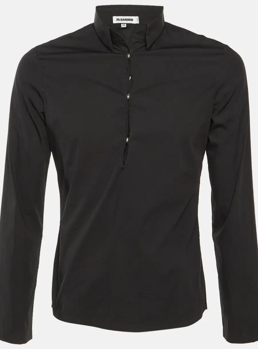 Jil Sander Black Cotton Half Placket Shirt XS