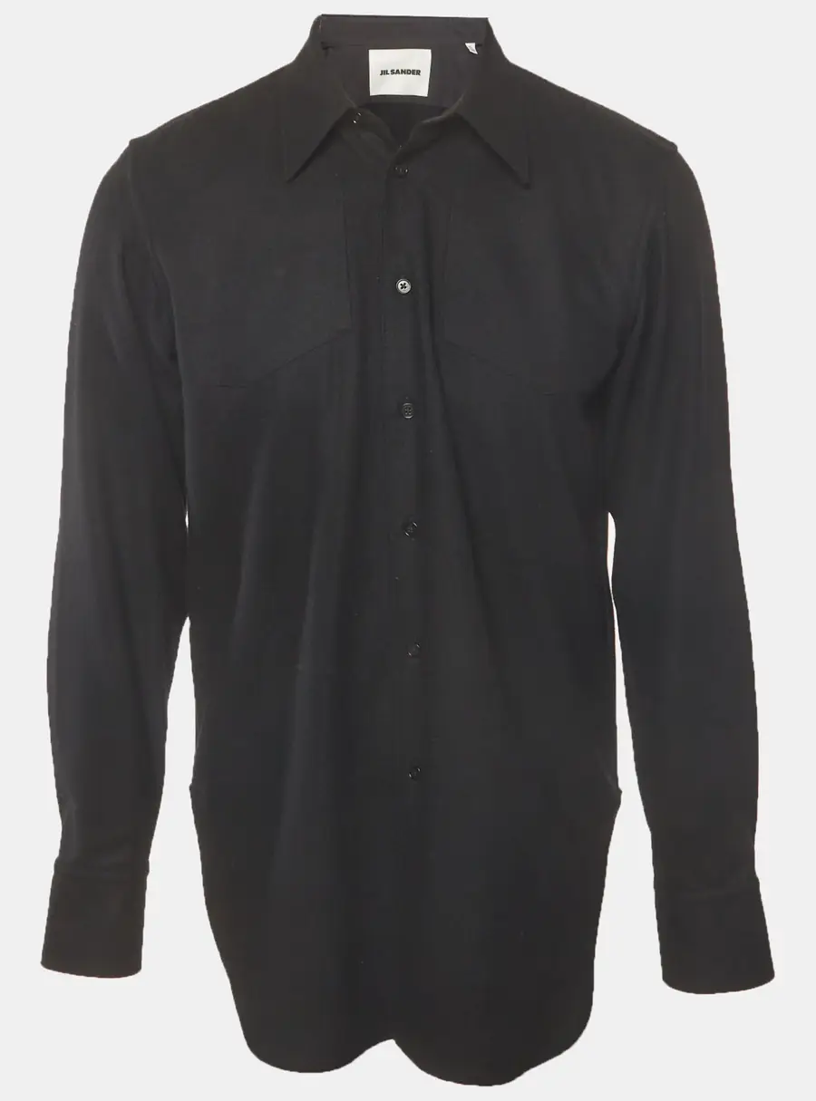 Jil Sander Black Felt Button Front Long Sleeve Shirt L